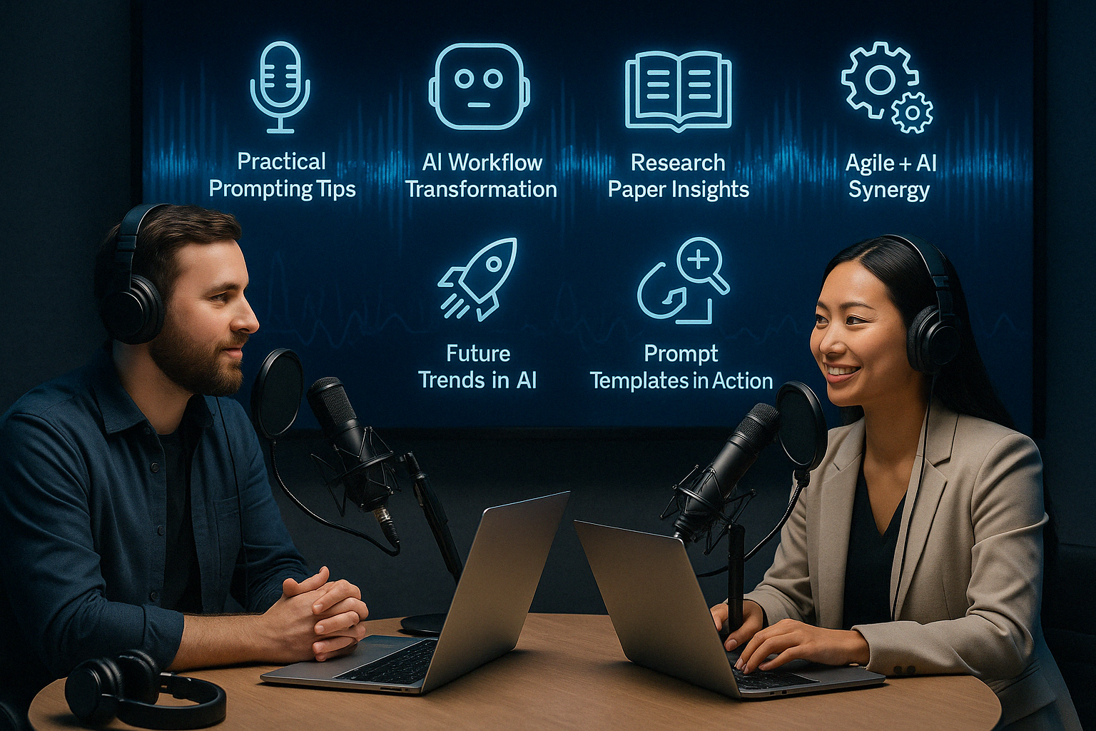 Illustration representing the podcast series on AI prompt engineering